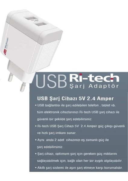 2,4A 5V 2 USB Li Hızlı Şarj Adaptörü