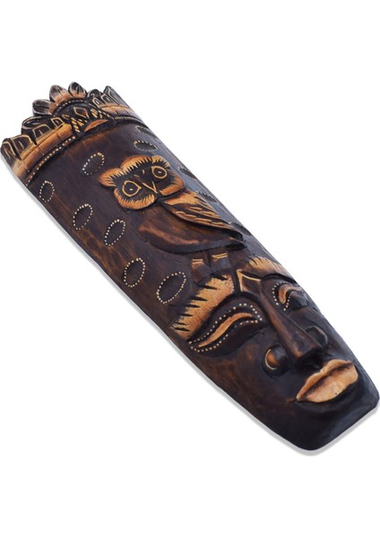 Ahşap Surat Maske, 30 Cm, Duvar Objesi, Yüz Mask, Kuş ve Baykuş