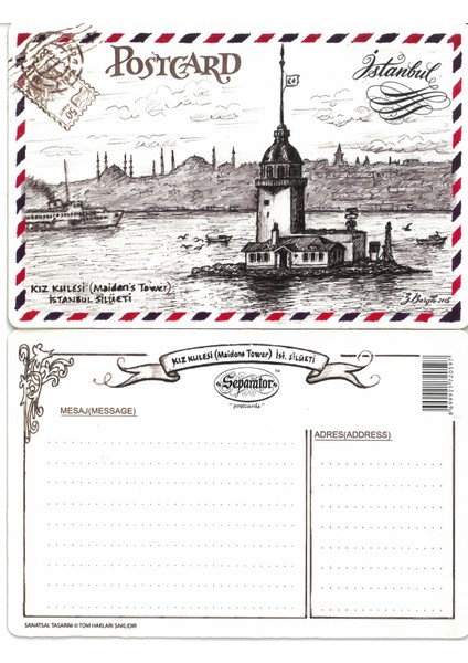 - Nostalji Kız Kulesi Istanbul Kartpostal Tebrik Kartı