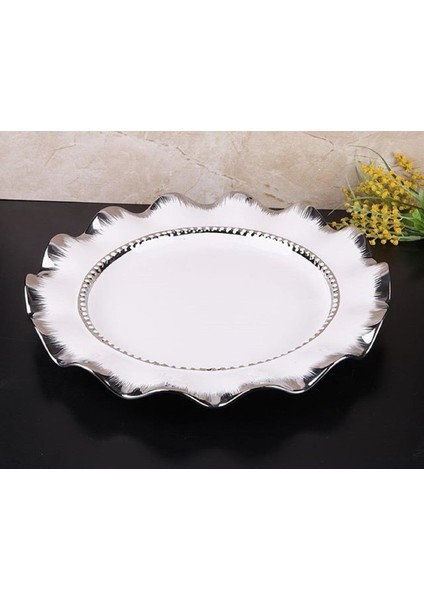 Avangarde Beyaz Gümüş Yuvarlak Sunum Tabağı 33 cm.