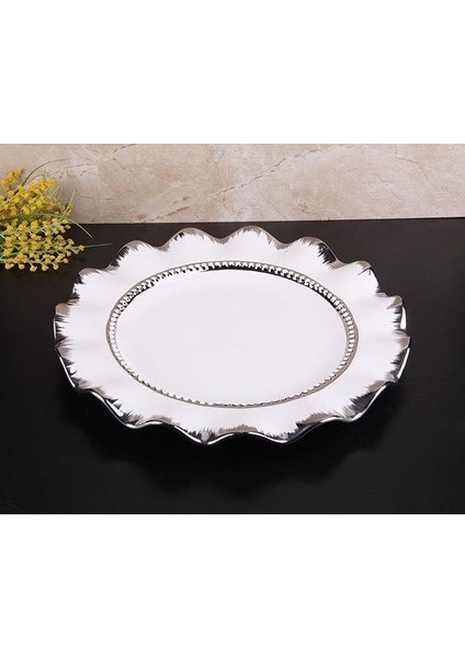 Avangarde Beyaz Gümüş Yuvarlak Sunum Tabağı 33 cm. modelleri