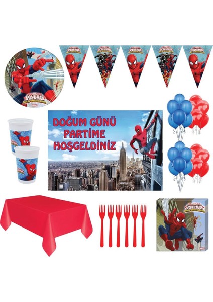 Spiderman 24 Kişilik Doğum Günü Süsleri Afişli