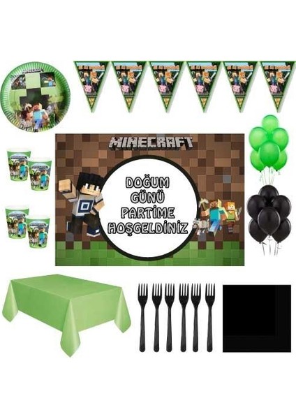 Minecraft 8 Kişilik Doğum Günü Süsleri Afişli