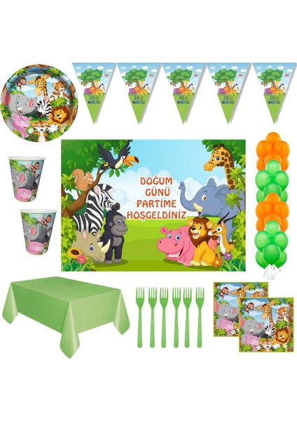 Safari 8 Kişilik Doğum Günü Süsleri Afişli