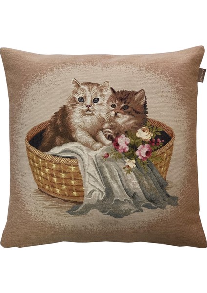 Belıeve Sepetteki Kedi Goblen Kırlent 45*45 cm