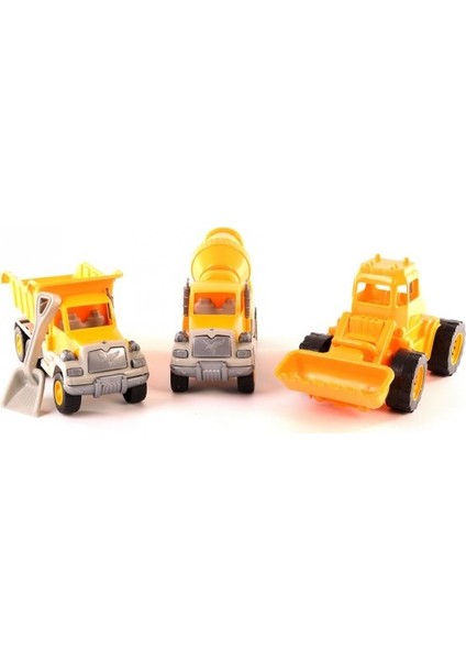 166 Inşaat Makineleri Seti Kamyon+Kepçe+Beton Mikseri 30 cm