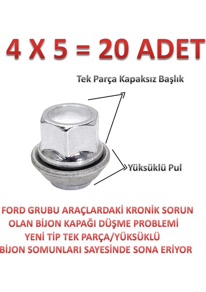 Focus Bijon Somunu Krom Yüksüklü 20 Adet 19MM