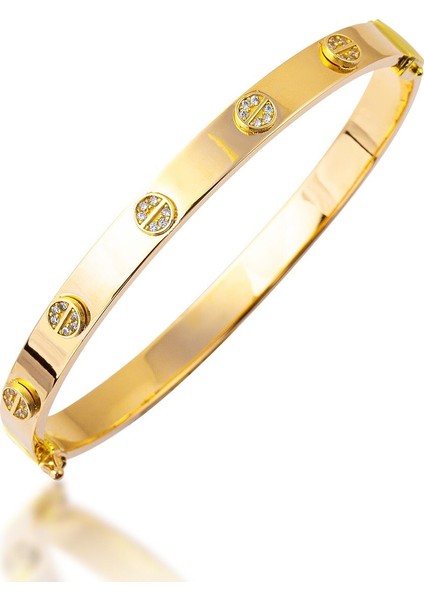 Taşlı Vidalı 14 Ayar Altın Bilezik