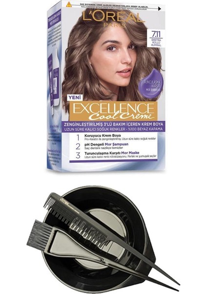 Loreal Excellence Cool Küllü Kumral 7.11+Saç Boya Seti