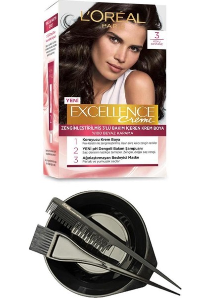 Loreal Excellence Saç Boyası Koyu Kestane 3+Saç Boyama Seti