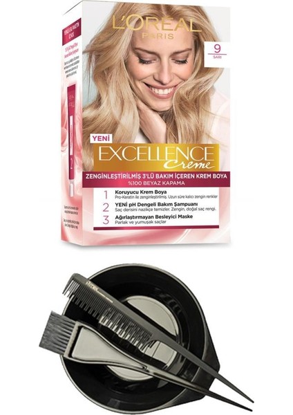 Loreal Excellence Saç Boyası Sarı 9+Saç Boyama Seti