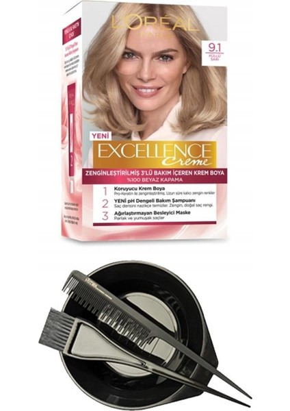 Loreal Excellence Saç Boyası Küllü Sarı 9.1+Saç Boyama Seti