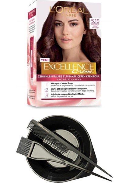 Loreal Excellence Saç Boyası Türk Kahvesi 5.15+Saç Boyama Seti