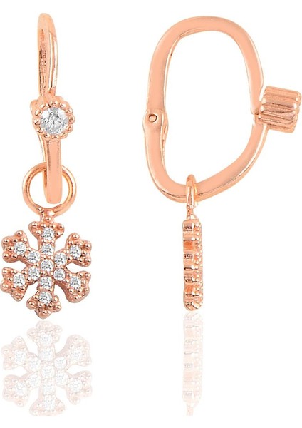 Gümüş Rose Taşlı Kar Tanesi Göçmen Küpe