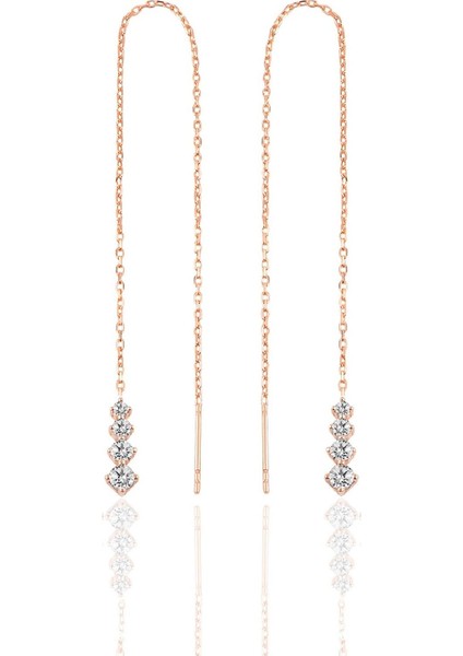 Gümüş Rose Işıltılı Gümüş Zincir Küpe