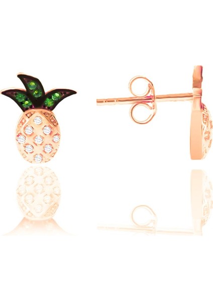 Gümüş Rose Zirkon Taşlı Ananas Küpe