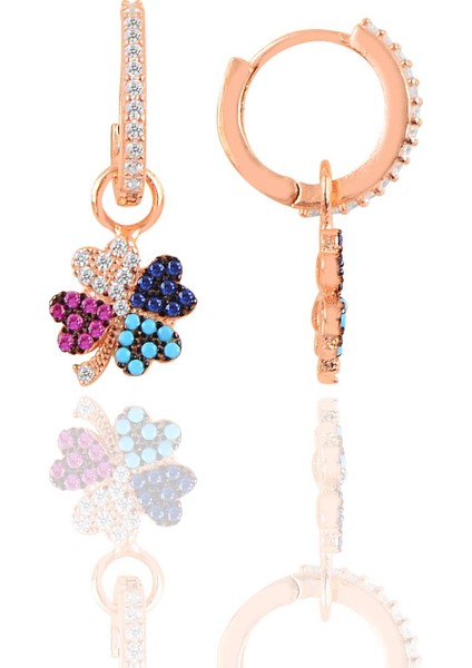 Gümüş Renkli Taşlı Yonca Küpe