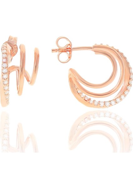 Gümüş Rose Zirkon Taşlı Sultan Küpe