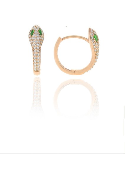 Gümüş Rose Yeşil Taşlı Yılan Halka Küpe