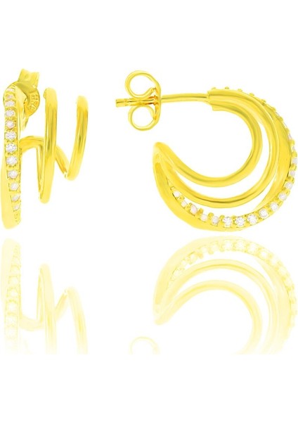 Gümüş Altın Yaldızlı Zirkon Taşlı Sultan Küpe