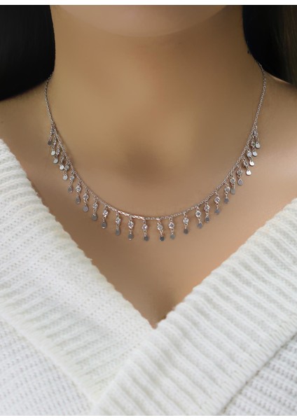 Gümüş Rodyumlu Zirkon Taşlı Damla Pullu Kolye fiyatları