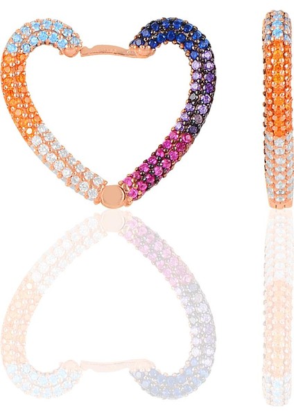 Gümüş Renkli Taşlı Büyük Kalp Küpe