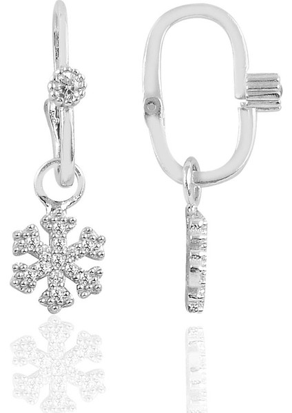 Gümüş Rodyumlu Taşlı Kar Tanesi Göçmen Küpe