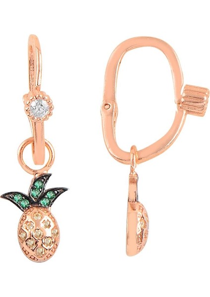 Gümüş Rose Taşlı Ananas Göçmen Küpe