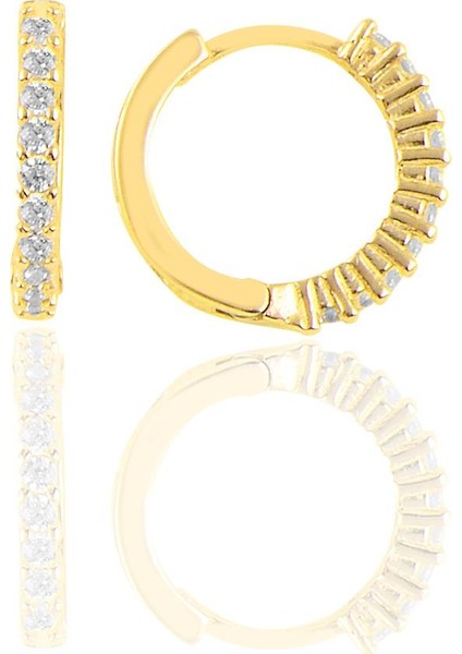 Gümüş Altın Yaldızlı Sıra Taşlı Halka Küpe