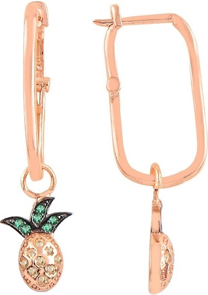 Gümüş Rose Ananas Göçmen Küpe