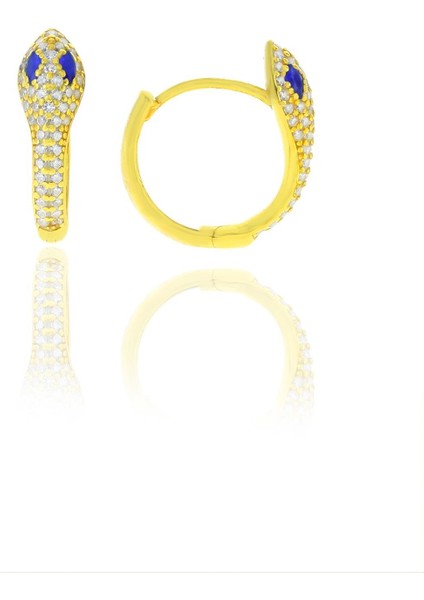 Gümüş Altın Yaldızlı Safir Taşlı Yılan Halka Küpe