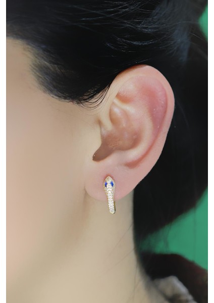 Gümüş Altın Yaldızlı Safir Taşlı Yılan Halka Küpe fiyatları