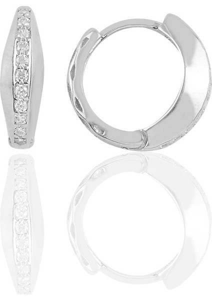 Gümüş Rodyumlu Modern Tasarımlı Halka Küpe