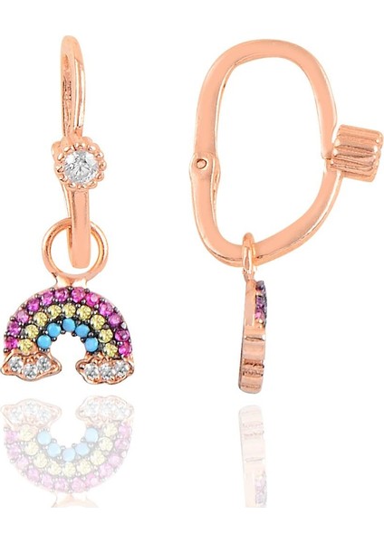 Gümüş Rose Taşlı Gök Kuşağı Göçmen Küpe