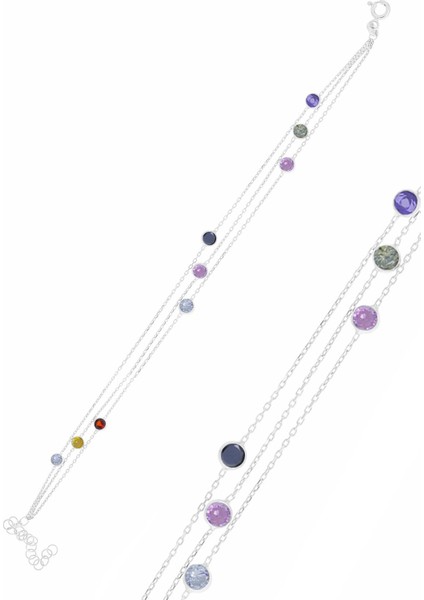 Gümüş Rodyumlu Renkli Taşlı Bileklik