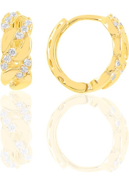 Gümüş Altın Yaldızlı Zincir Modeli Halka Küpe