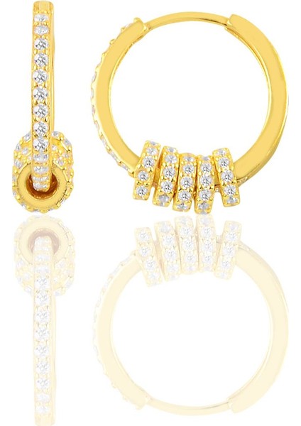 Gümüş Zirkon Taşlı Altın Yaldızlı Ring Küpe