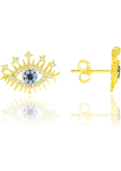Gümüş Altın Yaldızlı Zirkon Taşlı Lareyn Küpe
