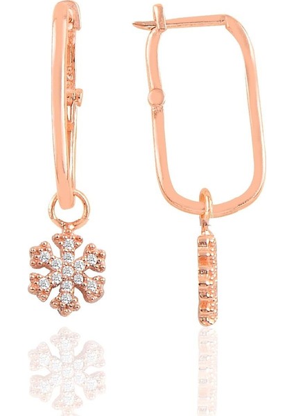 Gümüş Rose Kar Tanesi Göçmen Küpe