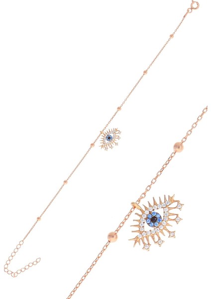 Gümüş Rose Top Top Zincirli Lareyn Bileklik