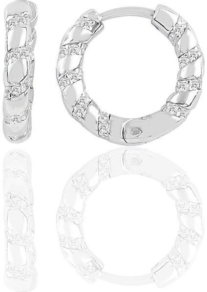 Gümüş Rodyumlu Zirkon Taşlı Özel Tasarım Halka Küpe