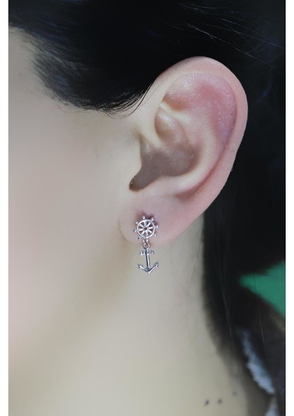 Gümüş Rodyumlu Gemi Dümeni, Çapa Küpe fiyatları