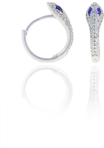 Gümüş Rodyumlu Safir Taşlı Yılan Halka Küpe