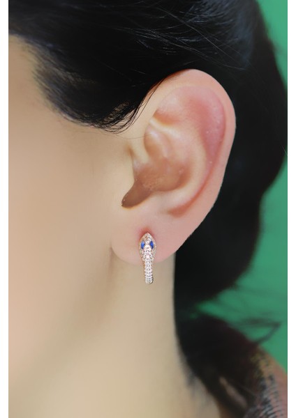 Gümüş Rose Safir Taşlı Yılan Halka Küpe fiyatları