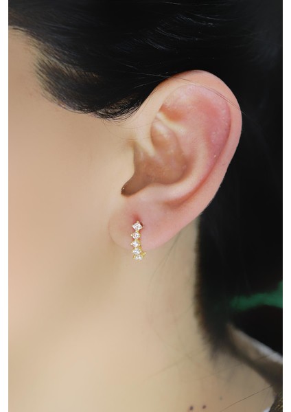 Gümüş Altın Yaldızlı Zirkon Taşlı Beştaş J Küpe