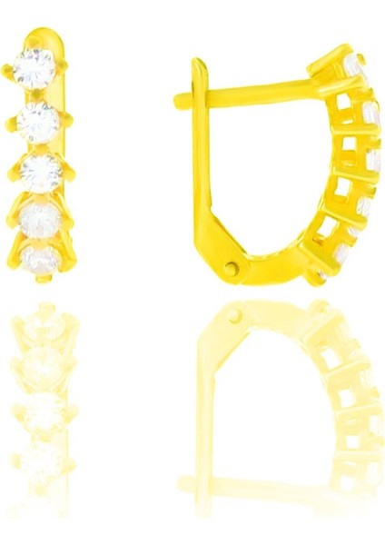 Gümüş Altın Yaldızlı Zirkon Taşlı Beştaş J Küpe fiyatları