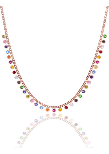 Gümüş Rose Renkli Taşlı Gurmet Zincirli Kolye