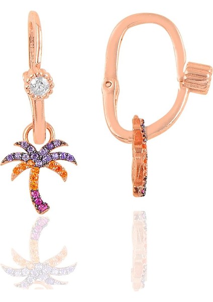 Gümüş Rose Renkli Palmiye Göçmen Küpe