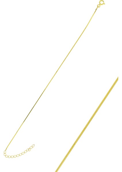 Gümüş Altın Yaldızlı Yılan Zincir Bileklik 925 Ayar 17+3 cm Uzunluk