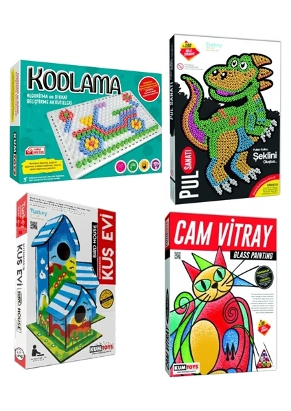 Kodlama + Pul Sanatı + Kuş Evi + Cam Vitray (4’lü Set)